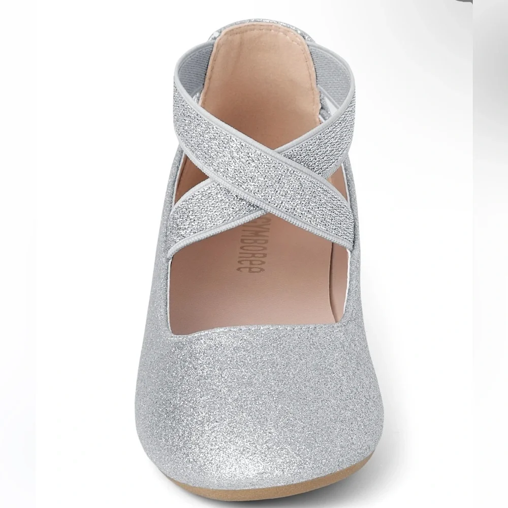 Gymboree Girls Silver Glitter Criss Cross Ballet Flats Size 2 Little Girl